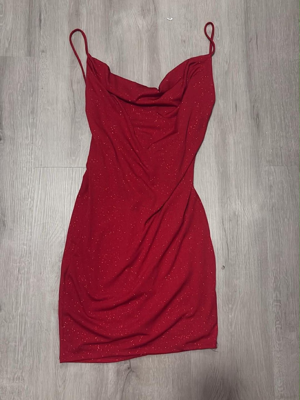 Windsor Red Glitter Cowl Neck Mini Dress